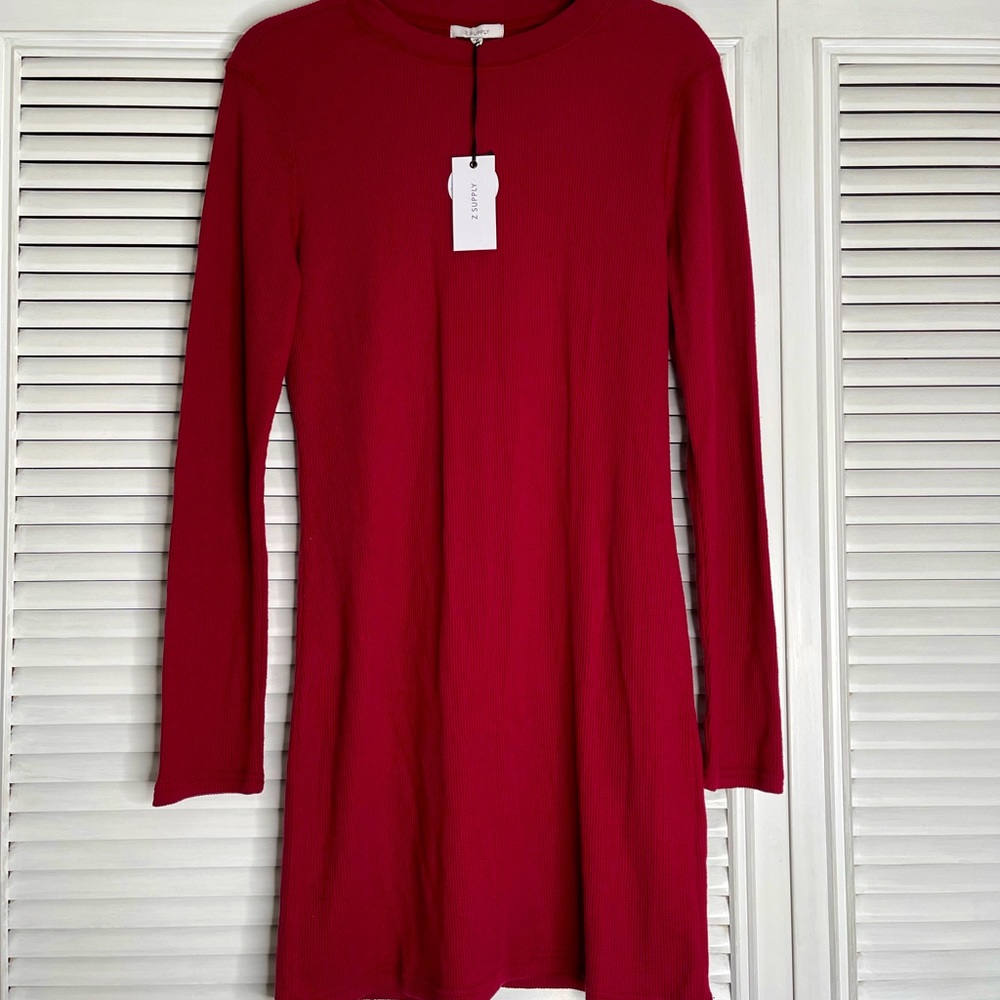 NWT Z Supply, M, Red, long-sleeve waffle thermal dress